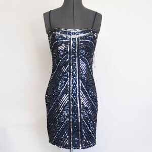 SCALA 47484 Navy Silver Sequin Art Deco Cocktail Dress Size 6 NWT Gatsby Party